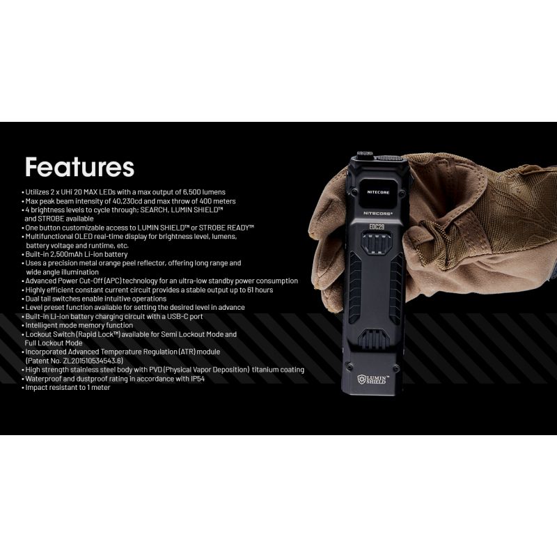NITECORE EDC29 Hochleistungs-Taschenlampe 6500 Lumen USB-C EDC-Taschenlampe mit Langstrecken-Sichtbarkeit