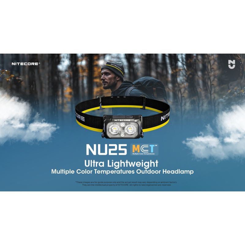NITECORE NU25 MCT leichte Stirnlampe 400 Lumen wiederaufladbar USB-C Dual Beam optimal für Outdoor-Abenteuer