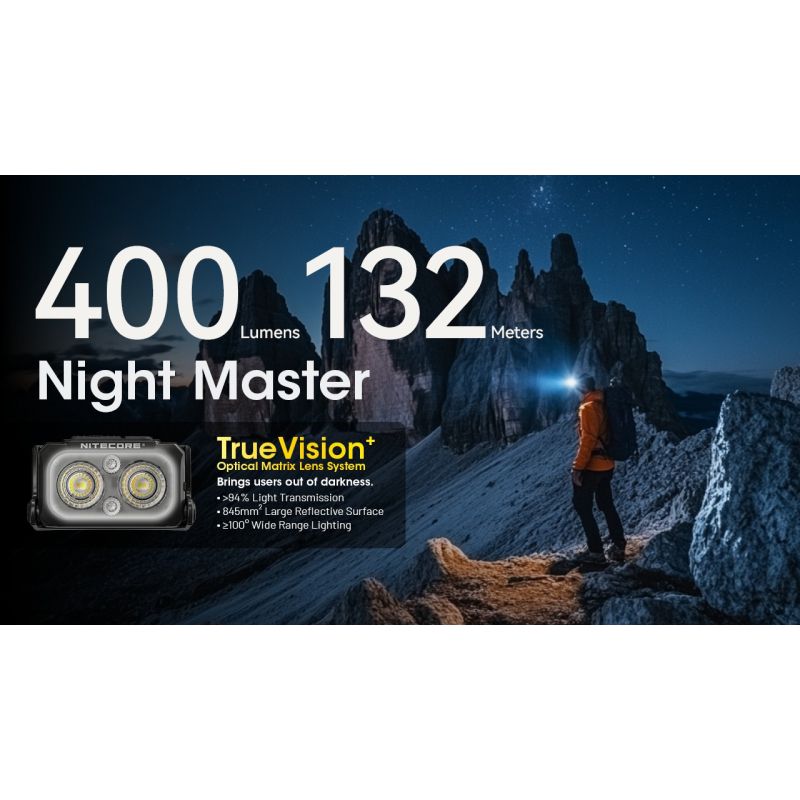 NITECORE NU25 MCT leichte Stirnlampe 400 Lumen wiederaufladbar USB-C Dual Beam optimal für Outdoor-Abenteuer