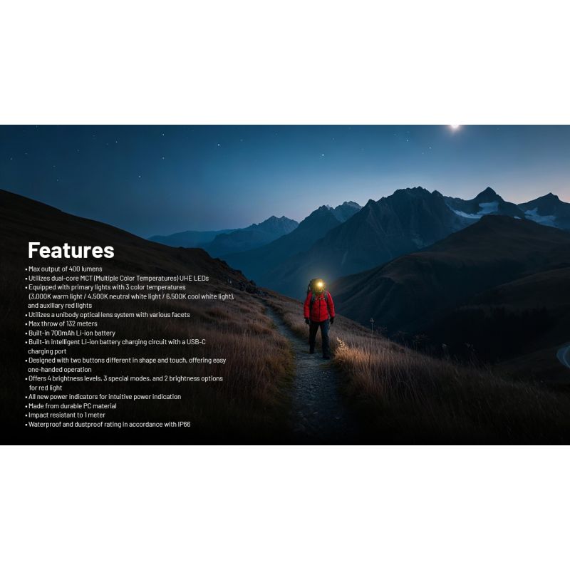 NITECORE NU25 MCT leichte Stirnlampe 400 Lumen wiederaufladbar USB-C Dual Beam optimal für Outdoor-Abenteuer