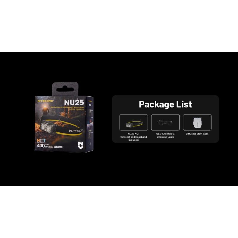 NITECORE NU25 MCT leichte Stirnlampe 400 Lumen wiederaufladbar USB-C Dual Beam optimal für Outdoor-Abenteuer