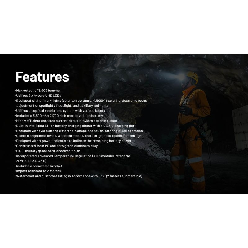 Nitecore HC75 USB-C Stirnlampe 3000 Lumen zoombare Stirnlampe für Nachtcamping und Wandern duale Strahlen