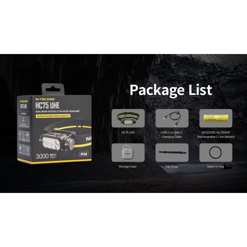 Nitecore HC75 USB-C Stirnlampe 3000 Lumen zoombare Stirnlampe für Nachtcamping und Wandern duale Strahlen
