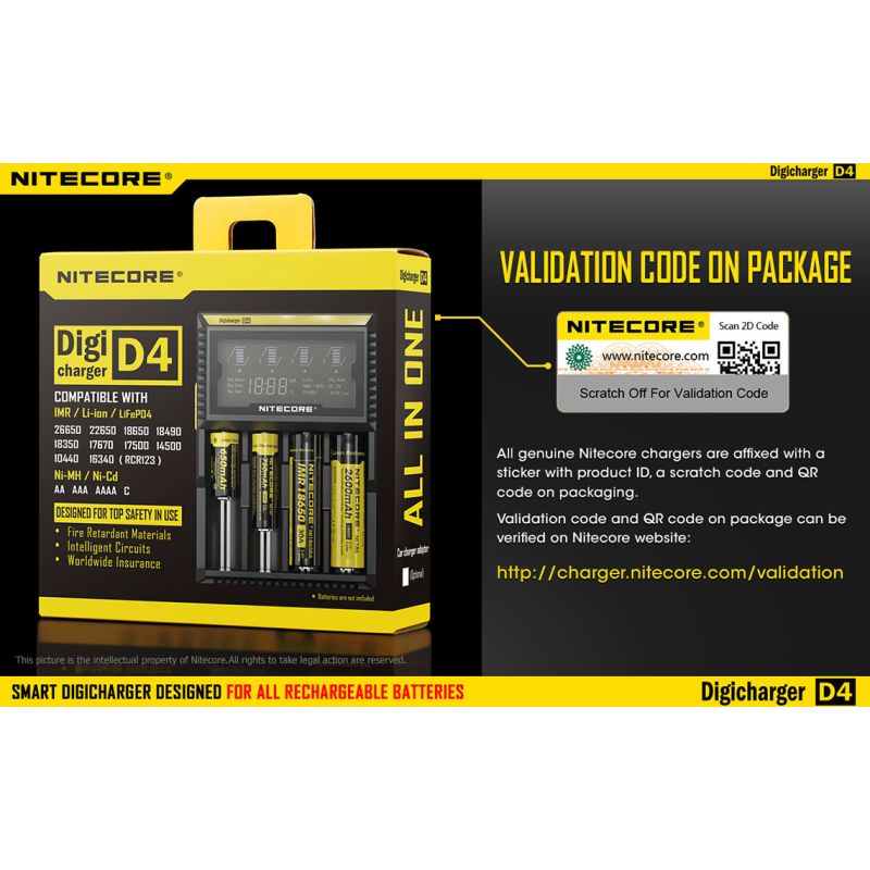 Nitecore D4 Digicharger intelligentes Laden LCD-Anzeige kompatibel mit Li-Ion 18650 14500 Ni-MH Batterien