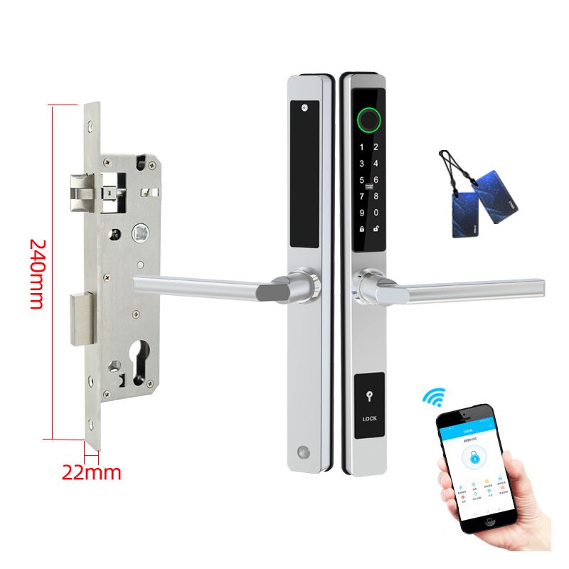 APP wasserdichtes Smart Fingerabdruck Türschloss Silbernes Bridge-Cut Aluminiumlegierungsschloss Außenschiebetür