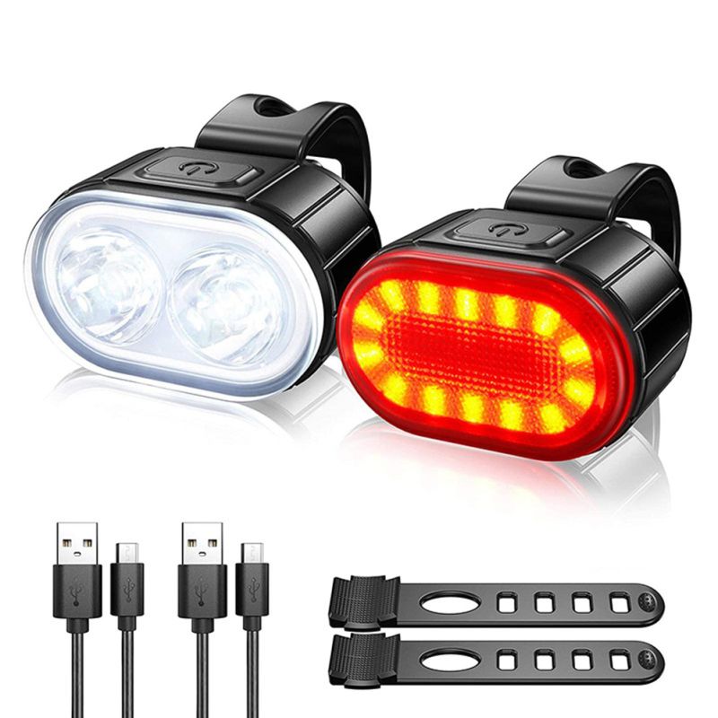 USB wiederaufladbare wasserdichte Fahrradlampe mit weißem Frontlicht und rotem Rücklicht für erhöhte Fahrradsicherheit