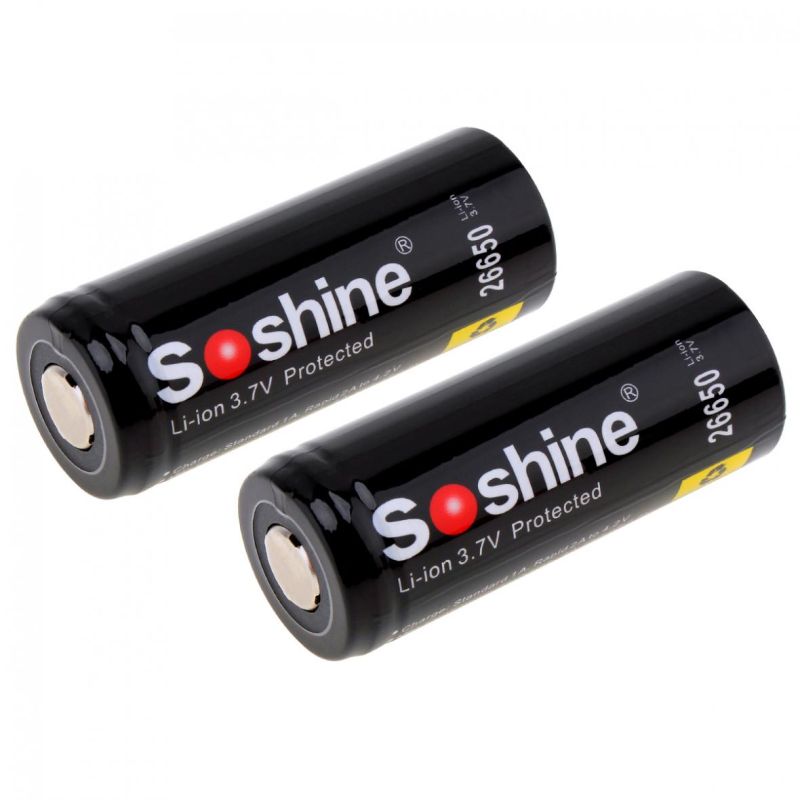 Soshine 26650 5500mAh Li-Ion wiederaufladbare Batterien 2-Pack hohe Leistung langlebig ideal für Taschenlampen