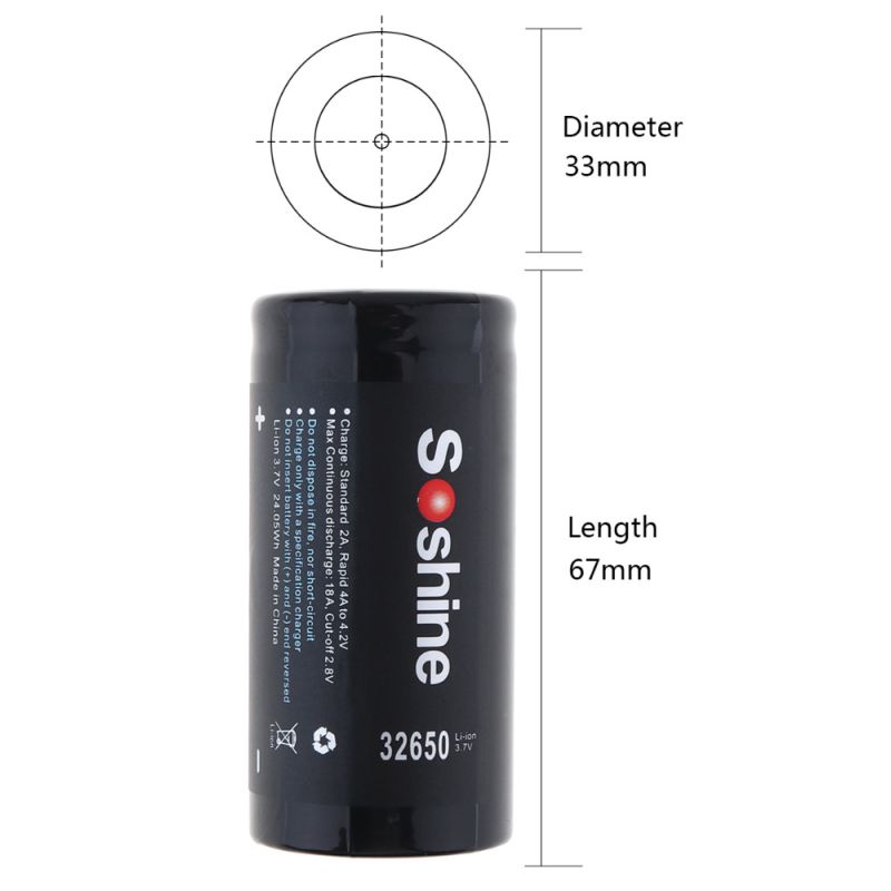 Soshine 6500mAh 3.7V 32650 Lithium-Ionen Batterie hohe Energiedichte langlebige Batterie zuverlässige Energie