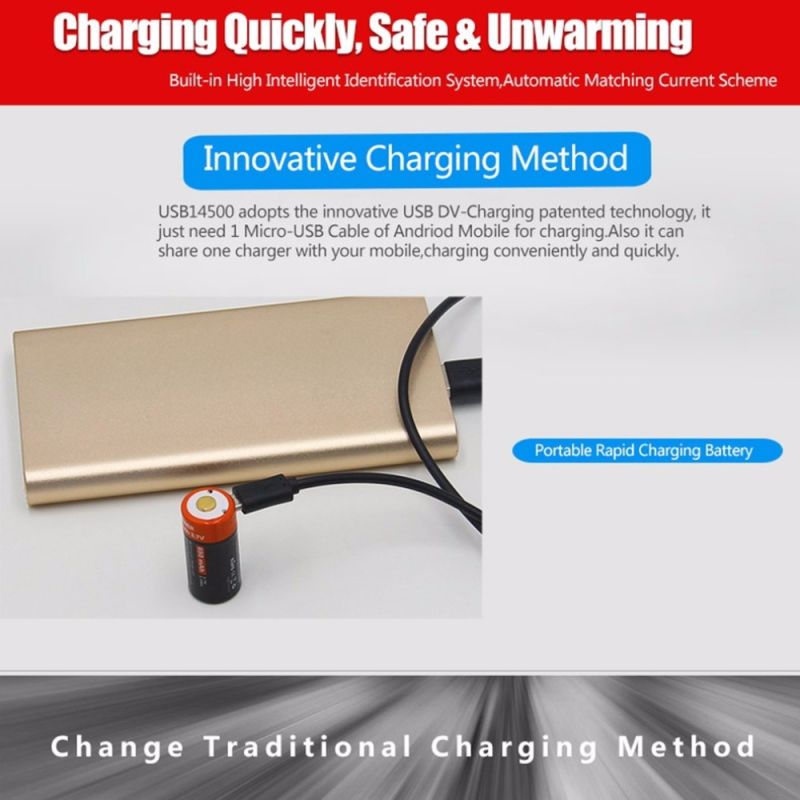 16340 650mAh 3.7V Micro USB wiederaufladbare Li-Ion Batterie langlebige und effiziente Energiequelle