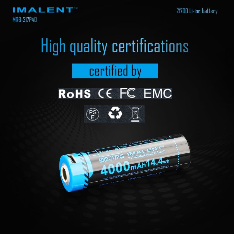 IMALENT MRB-217P40 21700 4000mAh Batterie Typ-C wiederaufladbar für Taschenlampen und elektronische Geräte