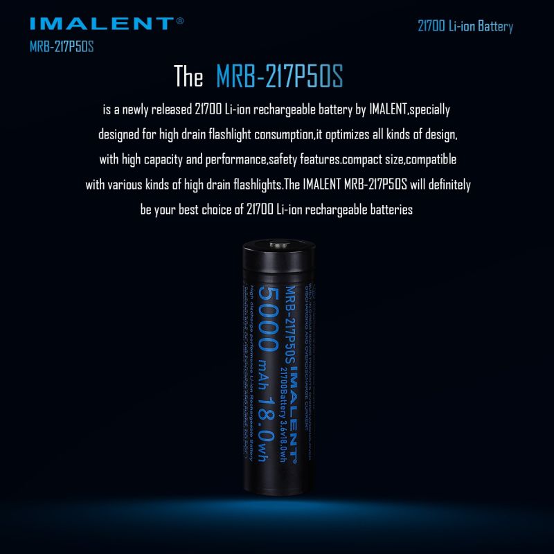 IMALENT MRB-217P50S 21700 Akku 5000mAh 3.6V | Wiederaufladbarer Lithium-Ionen Taschenlampen Akku