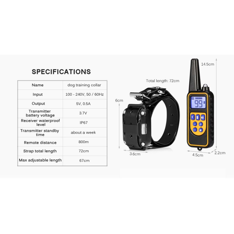 800m Elektrischer Hunde-Trainingskragen Wasserdichter Wiederaufladbares Hundehalsband mit LCD-Display