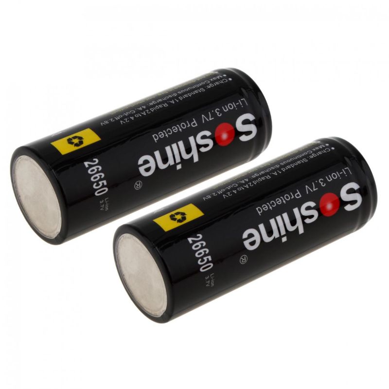 Soshine 26650 5500mAh Li-Ion wiederaufladbare Batterien 2-Pack hohe Leistung langlebig ideal für Taschenlampen