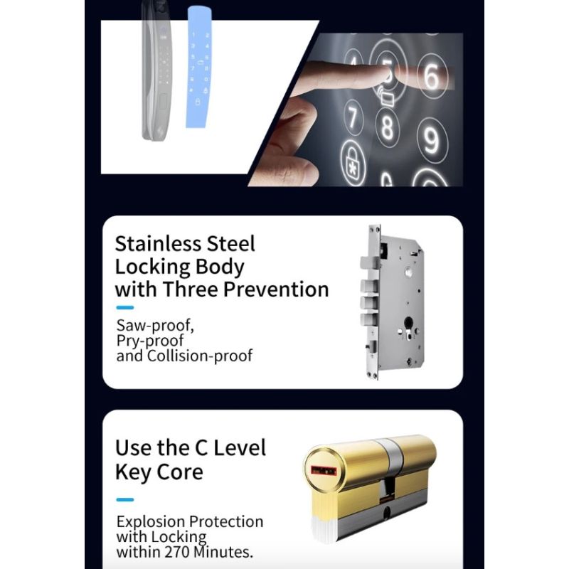 3D-Gesichts-Smart-Türschloss mit Gesichtserkennung intelligenter Fingerabdruck Passwort-Biometrie für Sicherheit