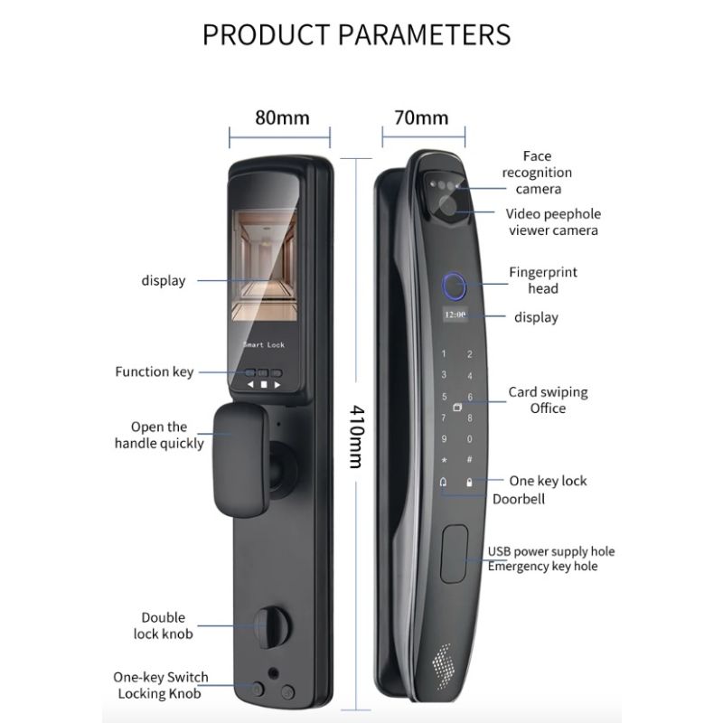 3D-Gesichts-Smart-Türschloss mit Gesichtserkennung intelligenter Fingerabdruck Passwort-Biometrie für Sicherheit