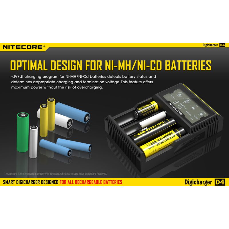 Nitecore D4 Digicharger intelligentes Laden LCD-Anzeige kompatibel mit Li-Ion 18650 14500 Ni-MH Batterien