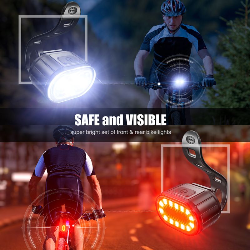 USB wiederaufladbare wasserdichte Fahrradlampe mit weißem Frontlicht und rotem Rücklicht für erhöhte Fahrradsicherheit