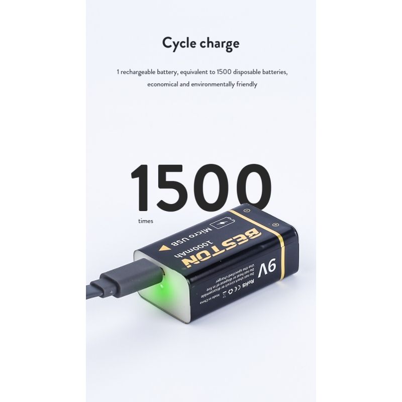 Beston 9V 1000mAh Micro USB Li-Ion Batterie Hochkapazität umweltfreundlich wiederaufladbar für RC Hubschrauber
