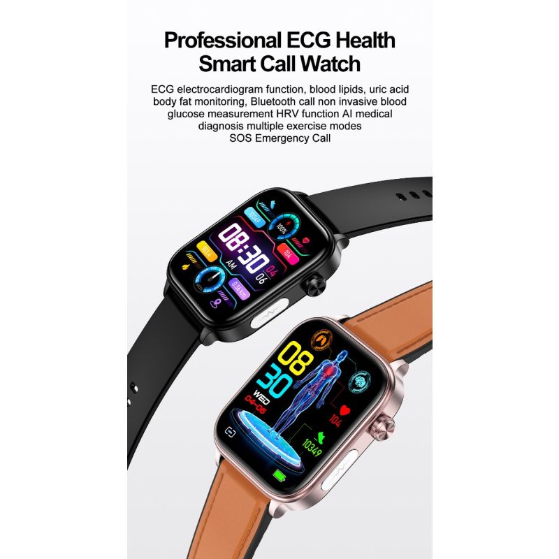 ET570 Smartwatch: Blutzucker- & EKG-Gesundheitsuhr. Herzfrequenz, Blutdruck, Fitness-Tracker, IP68 iOS/Android