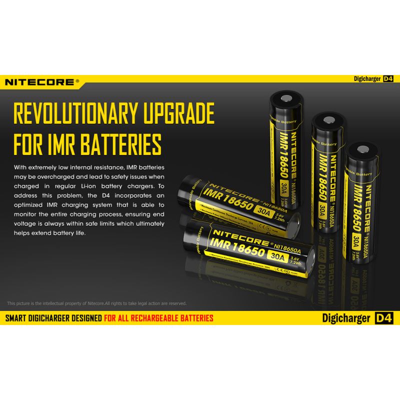 Nitecore D4 Digicharger intelligentes Laden LCD-Anzeige kompatibel mit Li-Ion 18650 14500 Ni-MH Batterien
