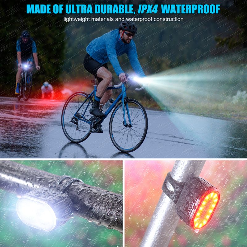 USB wiederaufladbare wasserdichte Fahrradlampe mit weißem Frontlicht und rotem Rücklicht für erhöhte Fahrradsicherheit