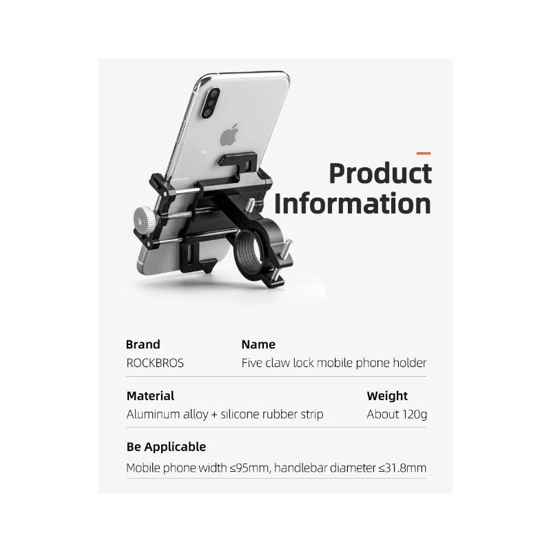 ROCKBROS Telefonhalter Motorrad Fahrrad CNC Aluminiumlegierung Stabil Langlebig Rutschfest Verstellbar Stabil