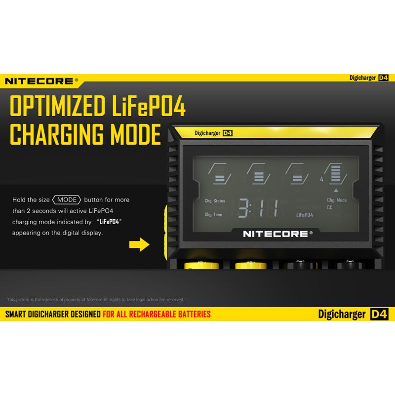 Nitecore D4 Digicharger intelligentes Laden LCD-Anzeige kompatibel mit Li-Ion 18650 14500 Ni-MH Batterien