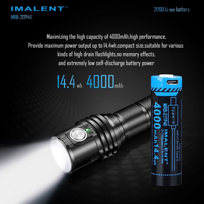 IMALENT MRB-217P40 21700 4000mAh Batterie Typ-C wiederaufladbar für Taschenlampen und elektronische Geräte