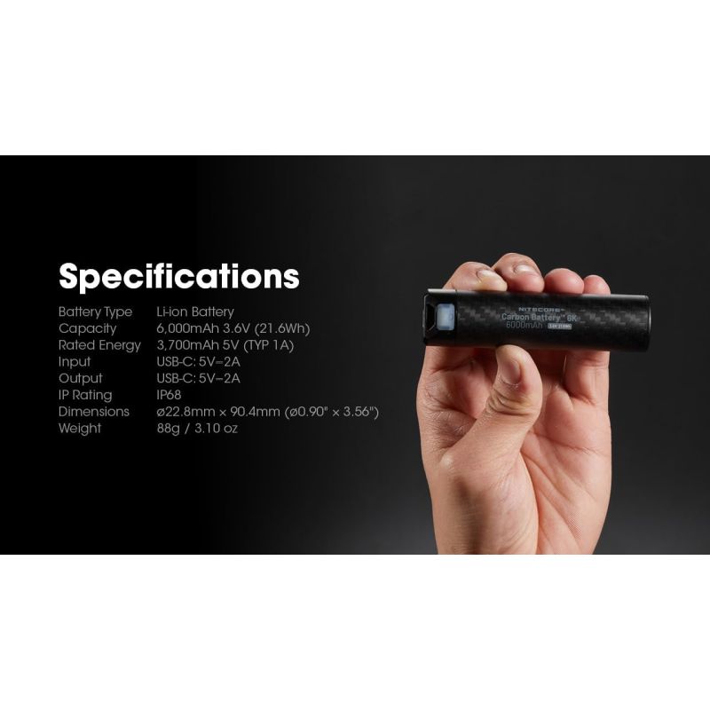 Nitecore Carbon Battery 6K Powerbank USB-C 6000mAh - Leicht, wasserdicht, Outdoor & Camping