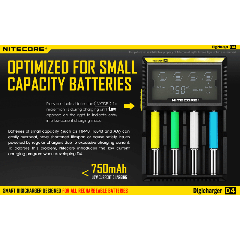 Nitecore D4 Digicharger intelligentes Laden LCD-Anzeige kompatibel mit Li-Ion 18650 14500 Ni-MH Batterien