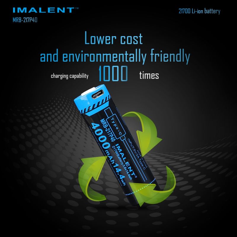 IMALENT MRB-217P40 21700 4000mAh Batterie Typ-C wiederaufladbar für Taschenlampen und elektronische Geräte