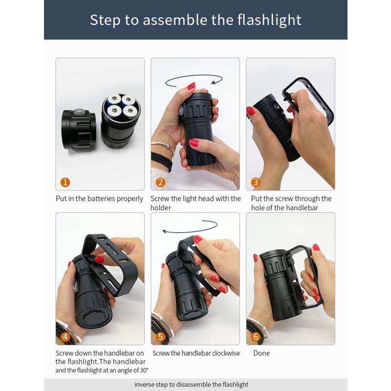 UV Tauchtaschenlampe QH14 QH27 LED mit 20000 Lumen für Abenteuer Unterwassererforschung Aluminiumlegierung