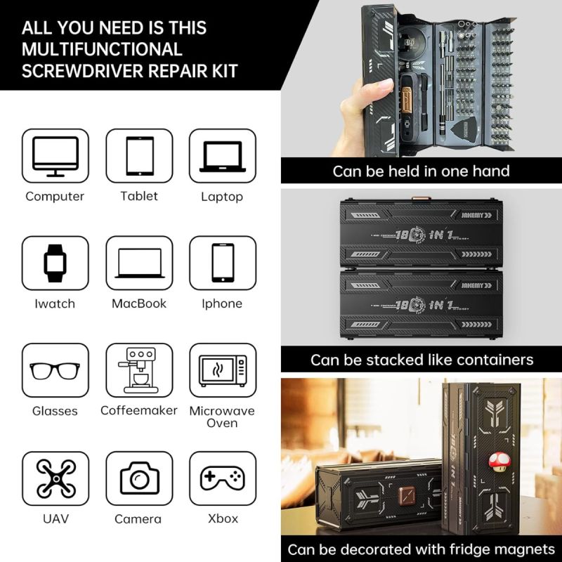 JAKEMY JM-8192 Präzisions-Schraubendreher-Set | 160 magnetische Bits für Laptop & Elektronik Reparatur Profi-Werkzeug
