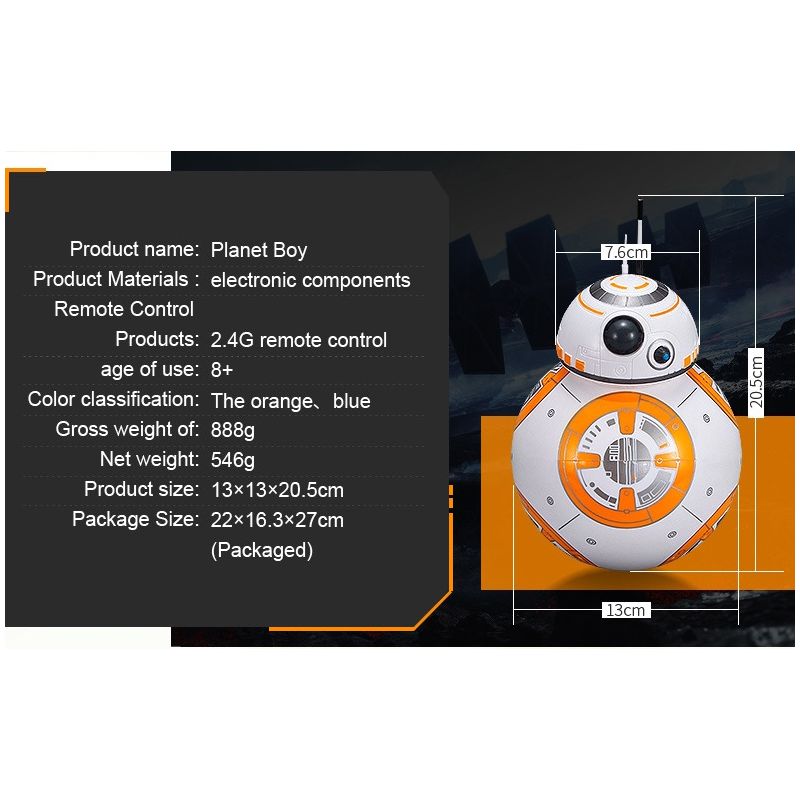 20,5cm interaktiver Fernbedienung Roboter BB-8 Star Wars Spielzeug mit 360° Rotation Geschenkspielzeug für Kinder