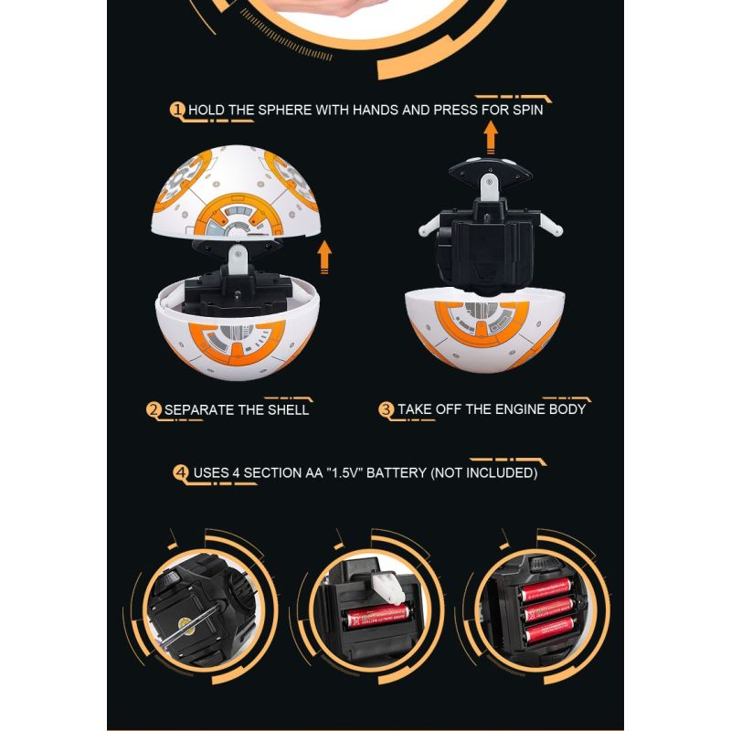 20,5cm interaktiver Fernbedienung Roboter BB-8 Star Wars Spielzeug mit 360° Rotation Geschenkspielzeug für Kinder