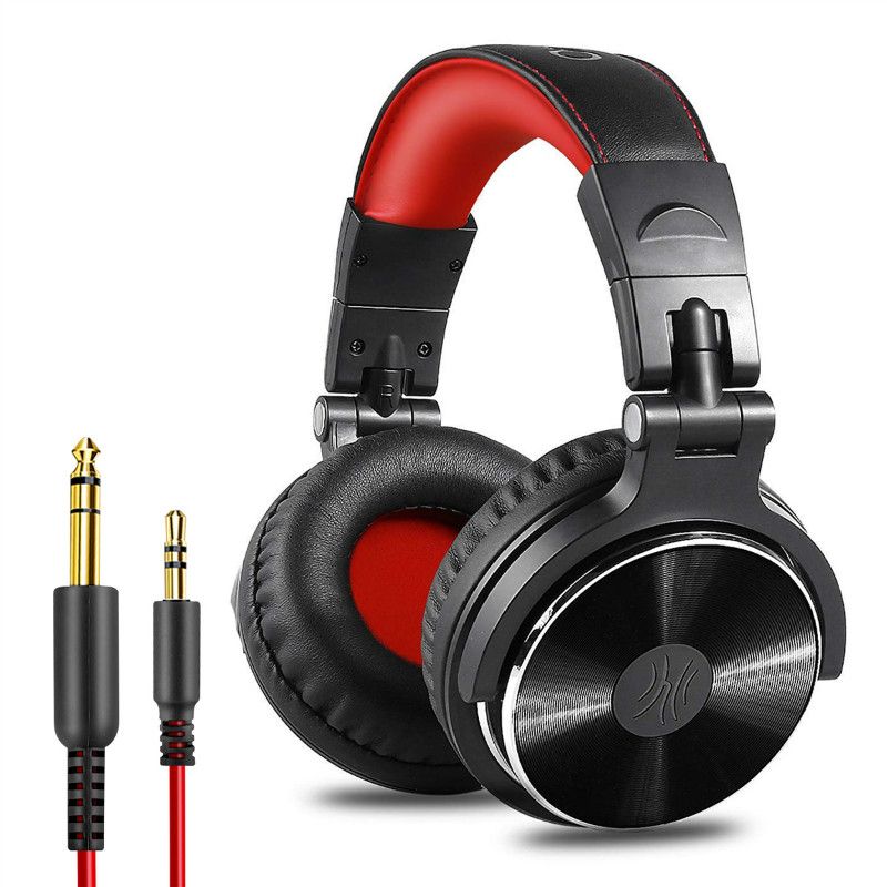Oneodio Pro-10 Kabelgebundener professioneller Studio Pro DJ-Kopfhörer mit Mikrofon über dem Ohr, HiFi-Monitor, Musik-Headset, Kopfhörer für Telefon, PC-Rot & Schwarz