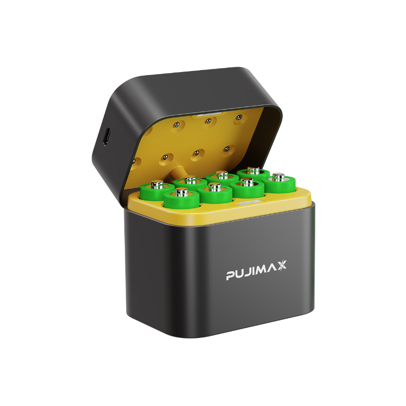 Entdecken Sie das 8-Slot-Ladegerät mit smartem Flip-Top-Fach und Typ-C-Anschluss für AA-Lithium-Batterien