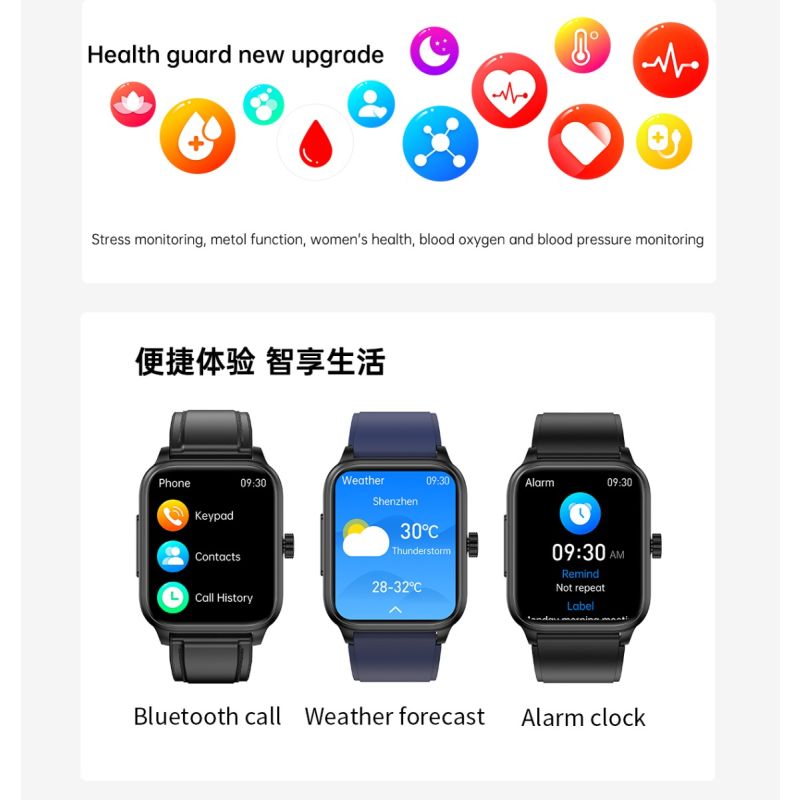 ET540 Smartwatch Fitness Tracker: Blutzucker EKG Bluetooth-Anruf Medizinische KI-Diagnose 1.85