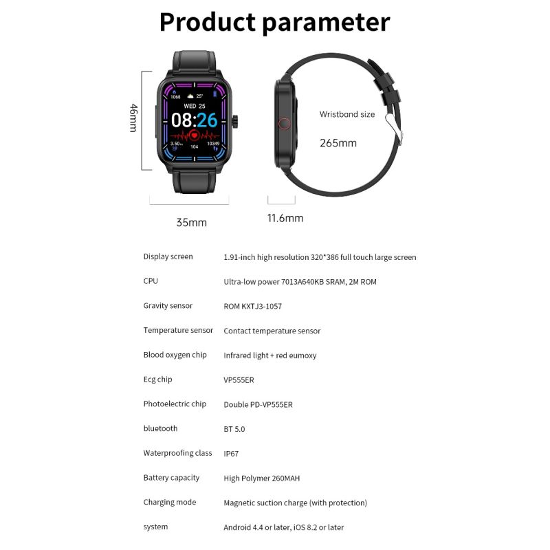 ET540 Smartwatch Fitness Tracker: Blutzucker EKG Bluetooth-Anruf Medizinische KI-Diagnose 1.85