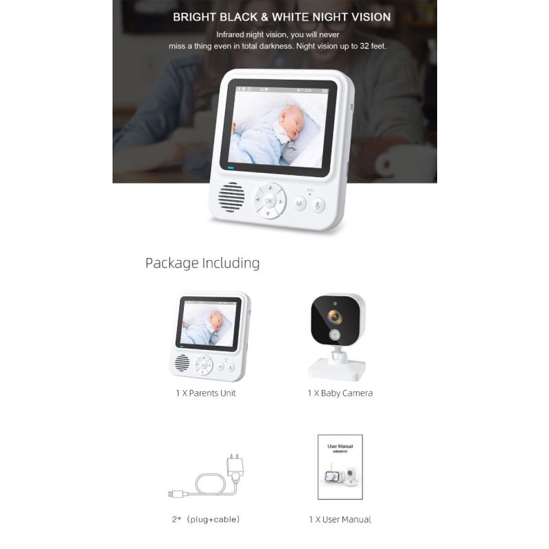 AMB900 Video-Babyphone mit 2,8 Zoll LCD-Display und 720P Auflösung Babykamera für moderne Eltern