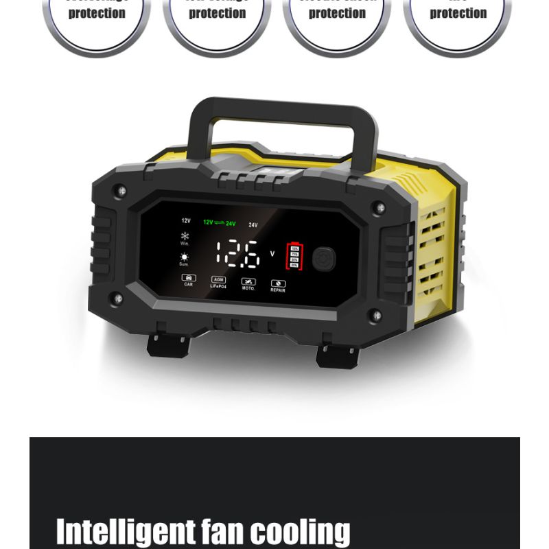 FOXSUR tragbares Autobatterie-Ladegerät 12V 24V für AGM LiFePO4 und Blei-Säure-Batterien mikroprozessorgesteuert