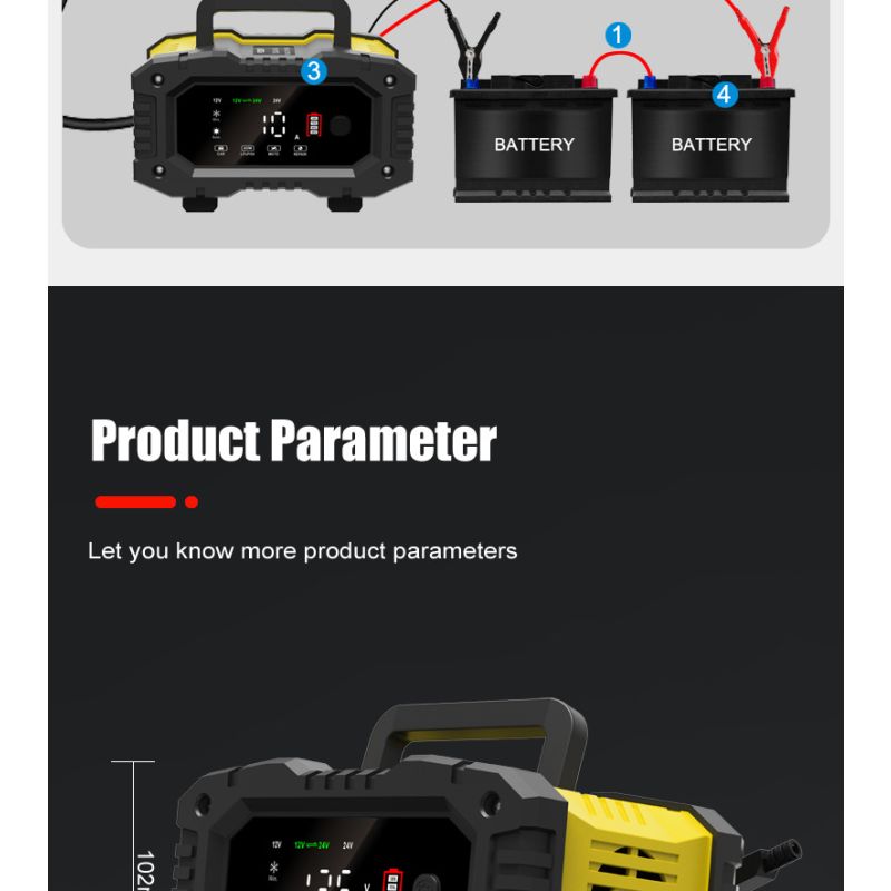 FOXSUR tragbares Autobatterie-Ladegerät 12V 24V für AGM LiFePO4 und Blei-Säure-Batterien mikroprozessorgesteuert