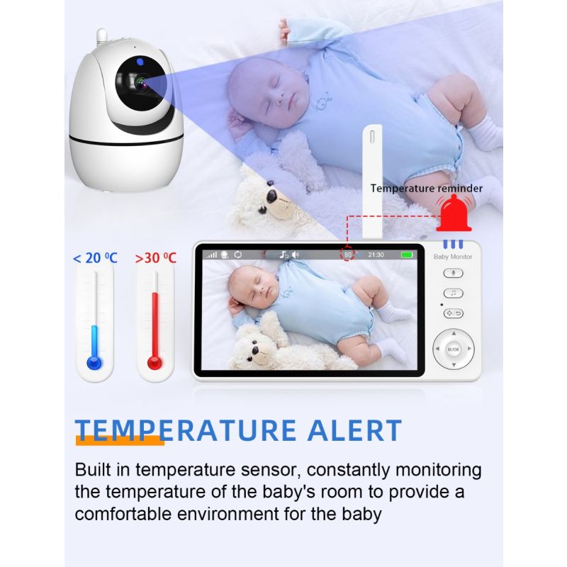 ABM501 Video Baby Monitor 2.4G Wireless 5.0 Zoll LCD mit Nachtsicht Tragbar für Familiensicherheit