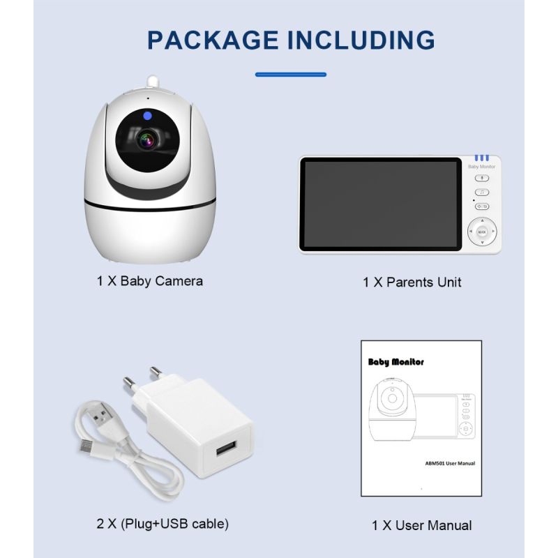 ABM501 Video Baby Monitor 2.4G Wireless 5.0 Zoll LCD mit Nachtsicht Tragbar für Familiensicherheit