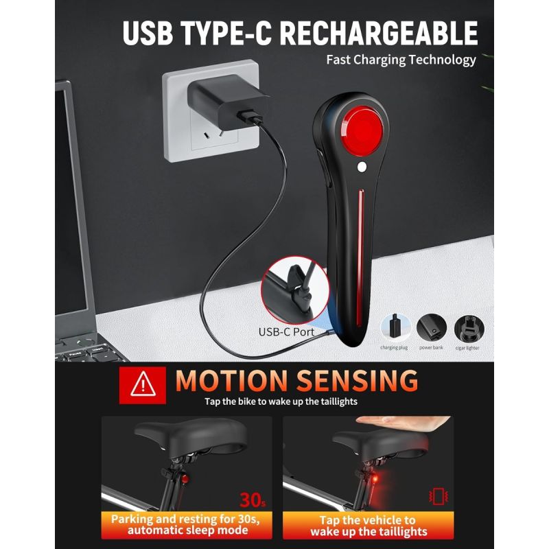 Smart USB-C Fahrradrücklicht Superhell - Sicher Radfahren, IP64 Wasserdicht