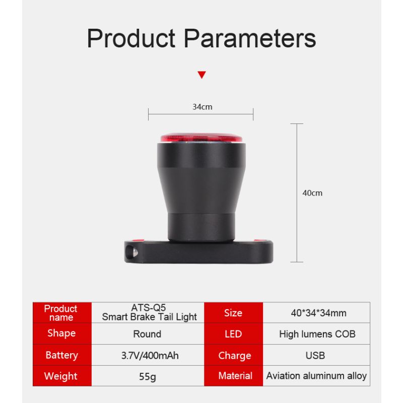 ANTUSI Q5 Smart Fahrrad Rücklicht mit Auto Start Stopp und Bremserkennung IPx6 wasserdicht für Stadtradfahren