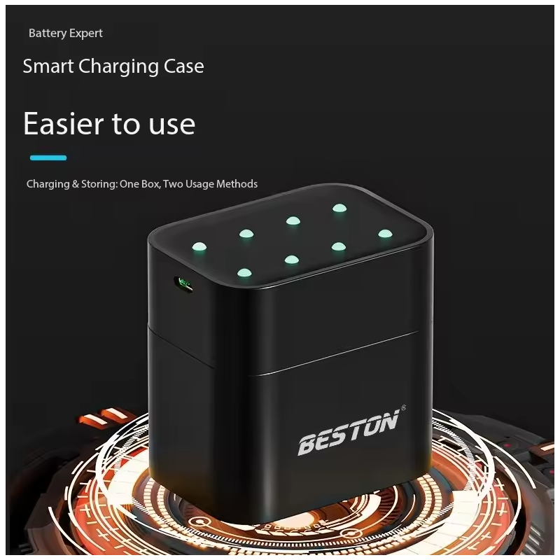 Beston Smart Ladegerät-Set | 8x AA 1.5V Lithium Akkus | Schnellladung mit Überladeschutz