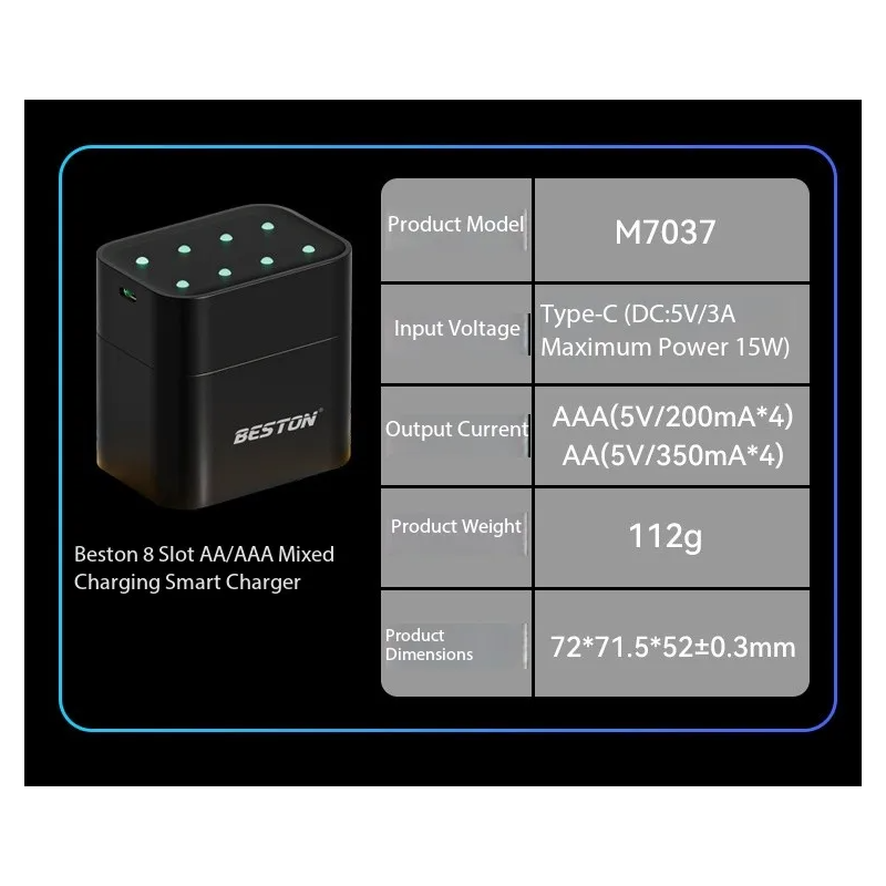 Beston Smart Ladegerät-Set | 8x AA 1.5V Lithium Akkus | Schnellladung mit Überladeschutz