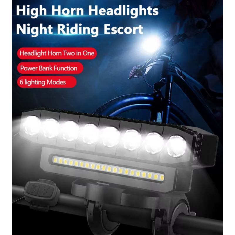 USB wiederaufladbare Fahrradlicht mit 120dB Fahrradhupe wasserdichte Frontleuchte und Sicherheitszubehör für Radfahrer