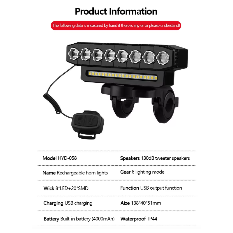 USB wiederaufladbare Fahrradlicht mit 120dB Fahrradhupe wasserdichte Frontleuchte und Sicherheitszubehör für Radfahrer
